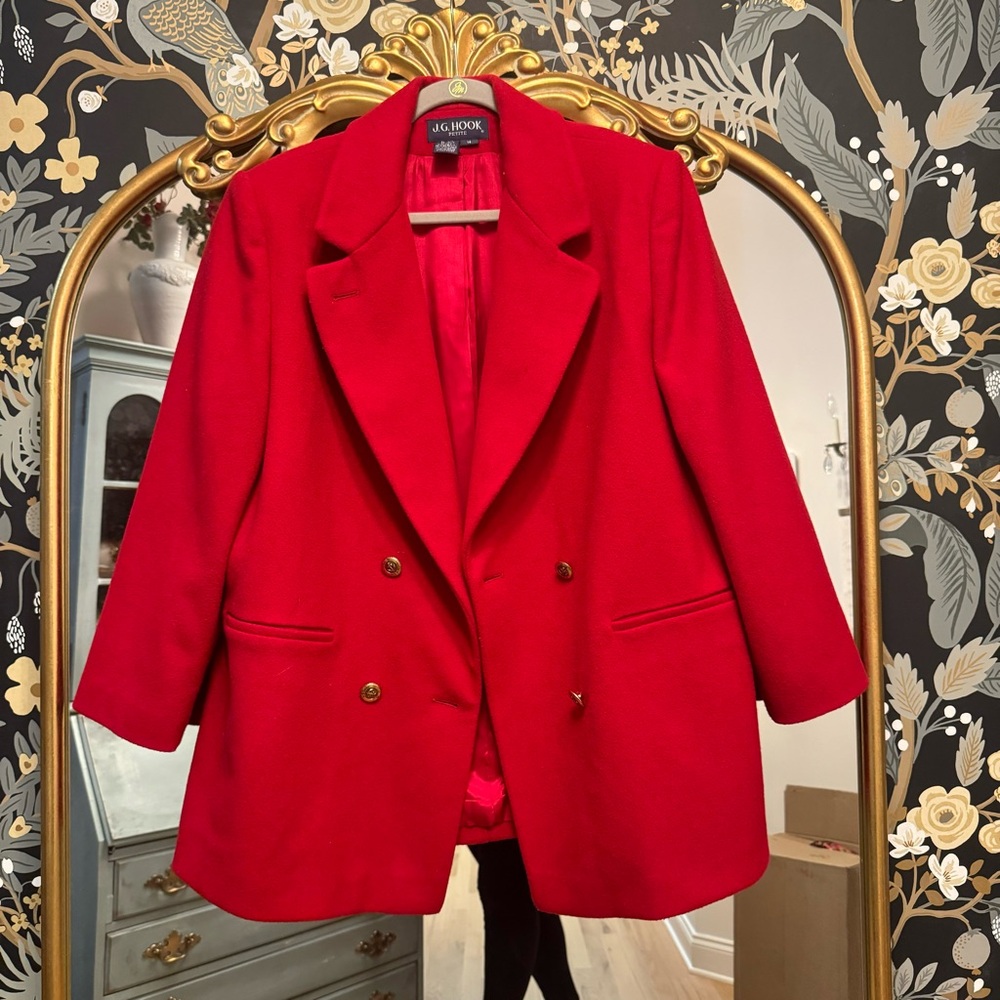 J.G. Hook  Petite  Red Wool  Blend Double Breasted Blazer Size 14